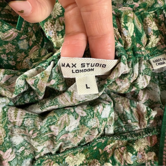 Max Studio Maxi Dress Womens Large Green Floral Strapless Cotton Rayon Blend - Picture 7 of 12